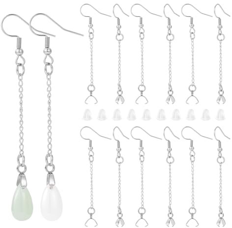 UNICRAFTALE 50 Stk Ohrringhaken 22 Gauge 62 mm Lange Kette Ohrhänger Zubehör 304 Edelstahl Ohrringhaken Mit Klemm Bügel Metall DIY Ohrring Zubehör Ohrhaken Für Baumelnde Ohrringe Schmuckherstellung
