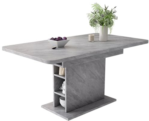 EsstischErweiterbarer Esstisch, Esstisch mit Stauraum,Rechteckiger Esstisch, Kaffee-Freizeittisch, Moderner Einfacher Esstisch aus Eisen, Platzsparender Multifunktionaler Esstisch, Betonoptik (Grau)