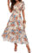 IFFEI Women Summer Maxi Dress Short Sleeve Wrap V Neck Floral Print High Waist Long Flowy Dresses XL Apricot