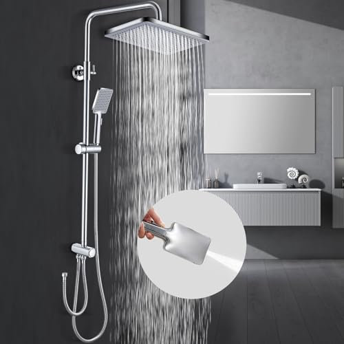 GAOZHI Regendusche Duschset ohne Armatur Duschsystem Duscharmatur Regenduschset mit 30x20cm eckig Duschkopf Duschsäule mit Handbrause Duschkopf mit Schlauc und Halterung Duschstange Chrom