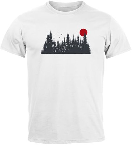 Neverless® Herren T-Shirt Motivshirt Frontprint Wald Silhouette Natur Aufdruck Outdoor Fashion Streetstyle weiß XL