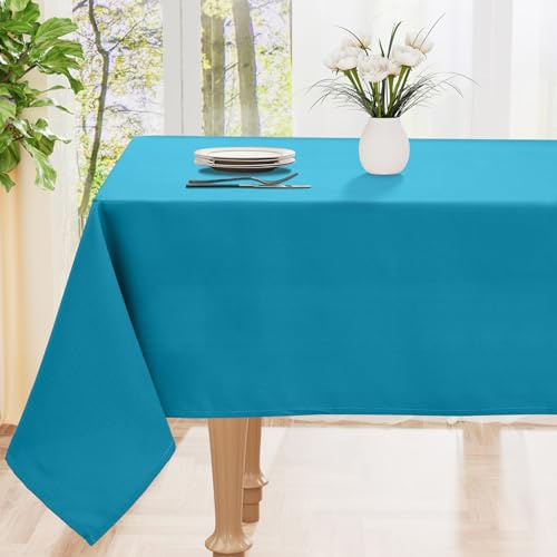 smiry Table Cloth Wipe Clean Rectangular 130x160 cm, Teal | Wipeable Water Resistant Polyester Tablecloth, Washable Fabric 10 to 12 Seater Dining Table Cover for Kitchen Indoor Outdoor