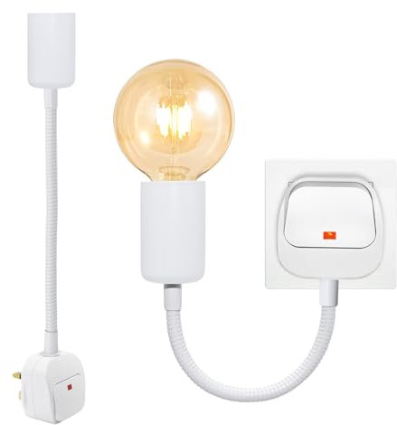 2PCS Flexible Lamp Holder, 9MM Thick Gooseneck Plug in Light Socket, E27 Socket Holder, Light Bulb Holder with Plug and On/Off Switch, 360°Adujstable Indoor Plug in Lamp for Loft Basement, No Bulb