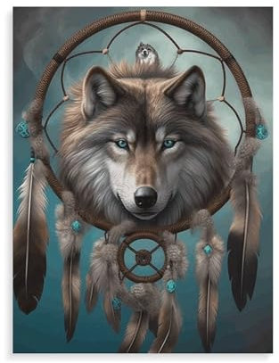 YJWANDO Kit de peinture numérique 3D loup attrape-rêves impression bricolage kit de peinture pour adultes kit de peinture avec chiffres kit de peinture pour débutants