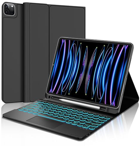 WINCHKING iPad Pro 12.9 Zoll Hülle mit Tastatur - iPad Pro 12.9 Zoll Tastatur mit Touchpad, 7 Farben Beleuchtete iPad Pro 6./5./4./3 Generation, QWERTZ Layout, Schwarz