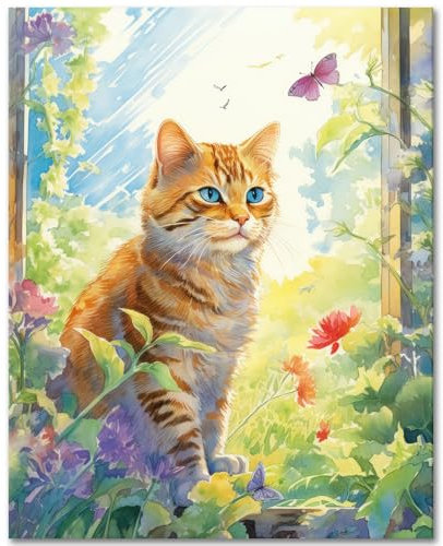 TISHIRON Katze Malen nach Zahlen Erwachsene, Malen nach Zahlen Kits auf Leinwand Blumen, Kätzchen Acrylmalerei Kit für Erwachsene, Ölgemälde für Home Wall Decor 40 x 50 cm(rahmenlos)