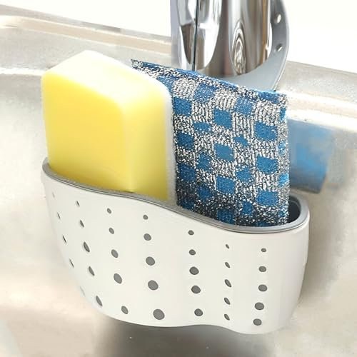 Grey Kitchen Tap Basket with Adjustable Strap - Kitchen Organiser Accessories, Portable Sink Caddy, Silicone Sponge Holder, Faucet Storage, Green Kitchen - Ideal for Kitchen, Bathroom and Sinks