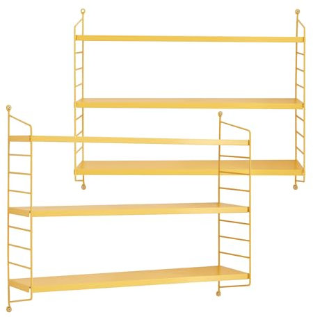 [en.casa] Modulares Wandregal Strängnäs 2er Set Metallregal Gelb Hängeregal mit 3 Regalböden Badregal Küchenwandregal Wandablage Wohnzimmer