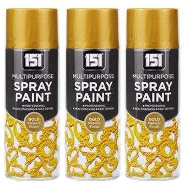 DIOXSTAR Metallic Gold Spray Paint, Fast Drying, Non-Cracking, Suitable for Most Surfaces Including Wood, Metal and Brick, Interior and Exterior Decoration, 400ml (3 PCS)