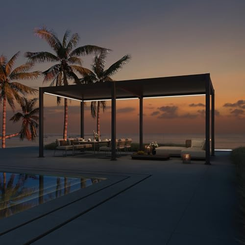 Gazebo Pergola 3,6 x 5,3 m tetto autoportante con tetto lamellare regolabile, gazebo da giardino a LED, impermeabile, stabile, in alluminio, con telecomando, colore antracite