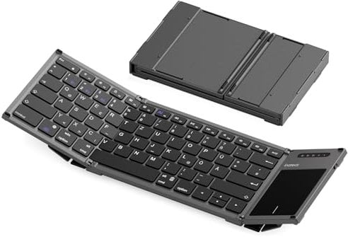 Inateck Tastiera Pieghevole, Tastiera AI con Touchpad, Mini Tastiera Bluetooth Wireless Mini Tastiera Pocket con 3 canali Bluetooth, Compatibile con iOS, Android, Windows, QWERTZ, KB06101