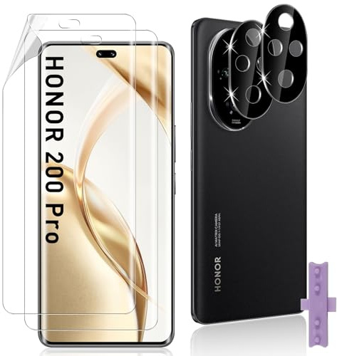 Datree 2 Pièces pour Honor 200 Pro Protection écran, 2 Pièces Verre Trempé Caméra Arrière Protecteur Film(Noir), Haute Définition Anti-Rayures Flexible TPU Protecteurs d'écran