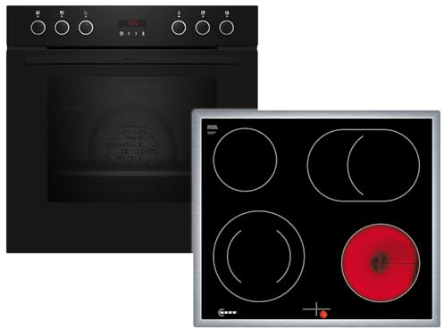 NEFF EX4PB0, Herd-Set bestehend aus E2CCG6AK3 Herd, 60 x 60 cm, Pyrolyse-Selbstreinigung, CircoTherm, LED-Display & M16SRF0L0 Elektrokochfeld, Bräterzone, Edelstahlrahmen