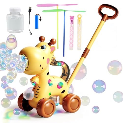 GEPROSMA Macchina Automatico di Pistola Bolle di Sapone bambini, Tagliaerba di Sparabolle di Sapone,Ricaricabile Batteria,Giochi da giardino esterno per bambini Giocattolo