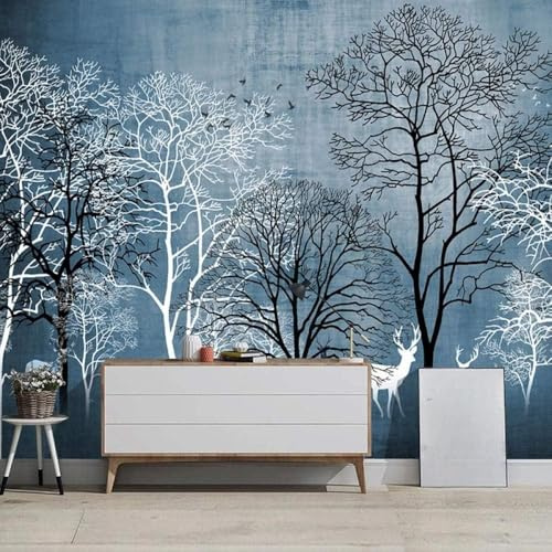Creative Animal Moose Bird Black and White Tree 3D Wallpaper Feature Office Living Room Sofa Bedroom TV Background Wall Decoration-400cm×280cm