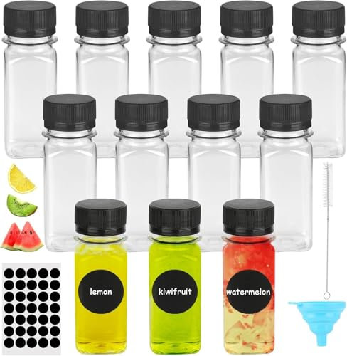 ZMDMAH 12 Piezas Botellitas Pequeñas para Rellenar, botellas de plástico Reutilizables Mini Botellas Botella de Zumo, Botellas de Jugo de Plástico para Frigorífico Almacenar Zumo Bebidas Agua