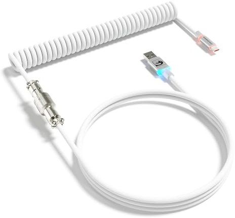 MAMBASNAKE C01ULTRA Spirale Tastatur Kabel, Typ C zu USB A Mit Abnehmbarem Metall Aviator, RGB Interface Beleuchtung, Spirale Tastatur Kabel USB C, 8KHz Rücklaufrate für PC Gaming Tastatur- Weiß