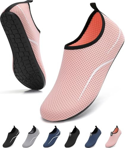VOLHAL Badeschuhe Damen Wasserschuhe Herren Schwimmschuhe Schnell Trocknend Strandschuhe rutschfeste Aquaschuhe Leicht Surfschuhe für Beach Pool Yoga, Rosa 38 EU