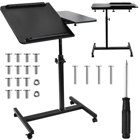Maclean Mesa Portátil | Altura Ajustable de 59 a 89 cm | Tablero Doble Inclinable hasta 90° | Ruedas con Freno | Capacidad de Carga hasta 30 kg | Mesa Ergonómica para Ordenador (Negro)
