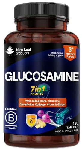 Glucosamine and Chondroitin High Strength 7-in-1 with MSM,Collagen,Vitamin C, Citrus & Ginger Joint Care Supplements for Men & Women - 180 Tablets