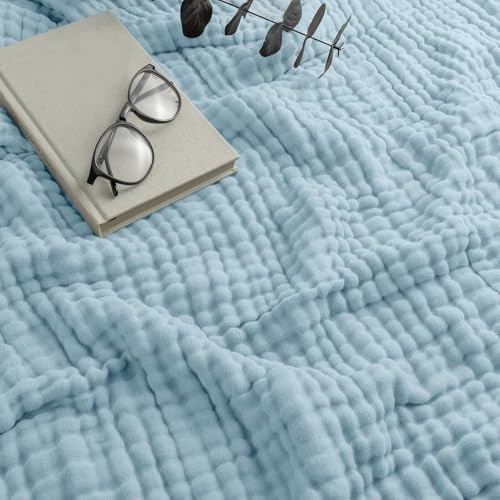Giltpeak Montivo Musselin Decke, Sommer Baumwolle Musselin-Decke, Superweiche Leichte Muslin Blanket Kinder Erwachsene In DREI GrößEn as Cuddly Blanket, Bed, Couch Throw (Blau, 150 * 200cm)