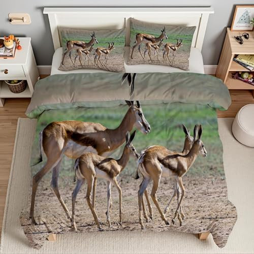 YZQGLHP Bettdecke 135x200 Springbock Wende Steppdecke Antilope Bettdecke ohne Bezug, Weiche Microfaser, 4 Jahreszeiten Bettdecken mit 2 Kissenbezug 80x80cm