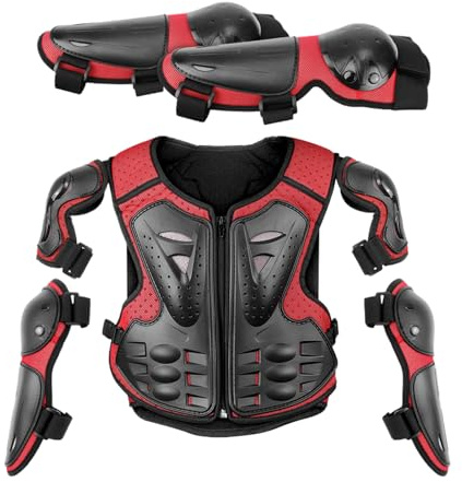Giacca Protettiva Moto, Bambini Armatura Con Protezioni per Ginocchi, Gomiti, Petto Protezione Racing Tuta Per Bambini, Attrezzatura Dirt-Cycling, Protezione Motocross Protezione per Ginocchi, Gomiti