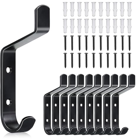 Hmfmdy Coat Hooks, Pack of 10 Acoustic Panel Hooks, Coat Hooks, Wall Hooks, Black for Screwing Acoustic Panels Accessories, Metal Hooks for Hanging Coats, Hats, Scarves and Bags, 10 cm