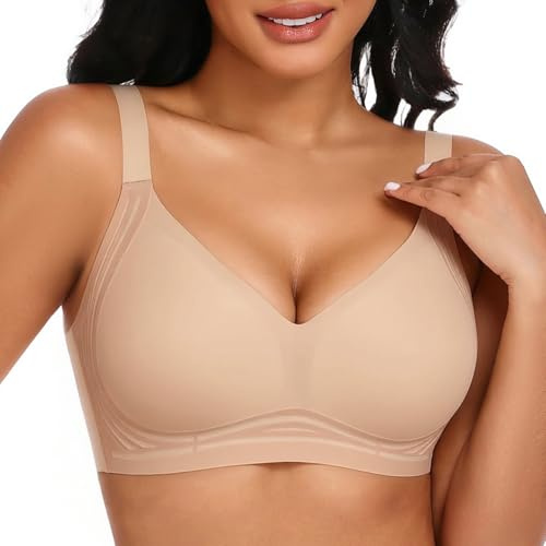 Niwicee Bras for Women Plus Size Push Up Bra Non Wired Full Coverage Support Bras Comfortable Wireless Seamless Bralettes Bra Ladies Everyday Bra with Removeable Padded (Skin, XL)
