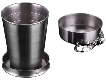 Espressotassen 1 Stück Faltbecher Edelstahl, faltbarer Becher mit Deckel Schlüsselanhänger, faltbare Becher für Reisen, Camping, Wandern, Radfahren den täglichen Gebrauch
