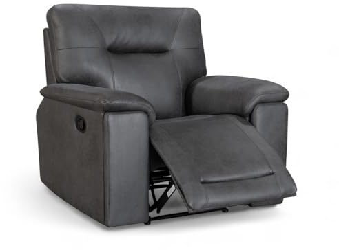 Lovesofas Grey Tan Faux Leather Manual Recliner – Cinema Seating & Sofa Gaming Option, Fireside Recliner for the Elderly, Living Room Furniture