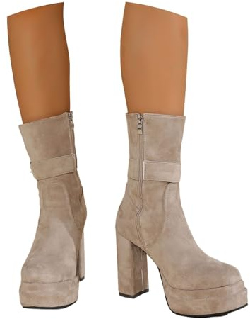 LDXEQIZ Stivaletti Chelsea da Donna Tacchi Alti in Pelle Scamosciata retrò Stivali Corti con Plateau E Cerniera Stivaletti Biker Autunno Inverno Scarpe alla Caviglia Calde E Antiscivolo