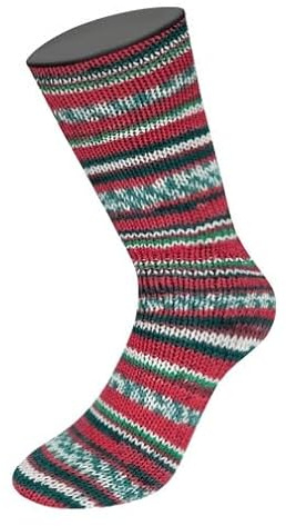 LANA GROSSA Meilenweit 6-Fach Merino Christmas | 6-fädiges Sockengarn aus Merino, waschmaschinenfest | Garn aus 80% Schurwolle & 20% Polyamid | 150g Wolle, Stricken & Häkeln | 390m Garn FB 629