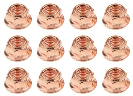 Car Exhaust Manifold Nuts, 12Pcs M8 Copper Hex Nuts Self-Locking High Temperature Automotive Parts, Compatible with BMW E30 3 Series