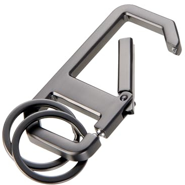 TROIKA ALVAR SCHWARZ Karabiner Schlüsselanhänger mit praktischem Klickverschluss mit zwei Schlüsselringen aus gegossenem Metall - puristisches Design und cleverer Mechanismus