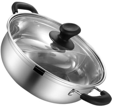 SUPVOX Stainless Steel Hot Pot with Grid Divider and Glass Lid, Suitable for Gas Stove, Fast Heat Conduction, for Hot Pot Cooking and Shabu Shabu at Home Kitchen