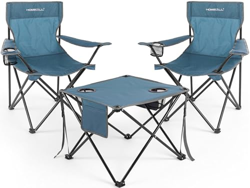 Homecall Camping Tisch Stuhl Set, faltbares Campingtisch mit Stühlen | leichtgewichtiges 2er Campingstuhl-Set mit Tragetasche, Campingstuhl mit Tisch für Picknick, Garten, Terrasse, Reise, Blau