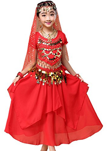 Astage Mädchen Kleid Bauchtanz Indianisch Halloween Karneval Kostüme M Rot