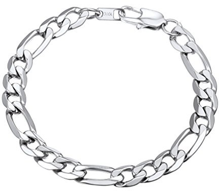 PROSTEEL Pulsera Hombre de Cadena Figaro de Acero Inoxidable, 19cm largo 9mm ancho Brazlate Eslabones Metal Plateado