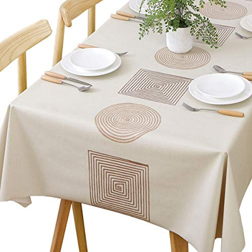 Plenmor Table Cloth Wipeable Tablecloth PVC Plastic Wipe Clean Waterproof Rectangular Table Cover Protector for Kitchen Picnic Outdoor Indoor (Geometric, 137x200 cm)