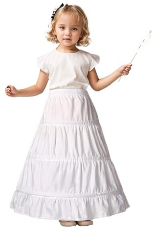 Reifrock Mädchen Petticoat Kinder 100% Baumwolle A Linie Lang Unterrock Ivory 2 3 4 Ringe Für Blumenmädchen Kleid Brautkleid, Style 1-hell Elfenbein, 45CM-Fits(1-3)Years