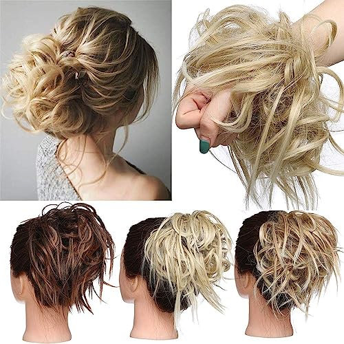 TESS Haarteil Dutt Haargummi mit Haaren Glatt struppige Haarknoten Hochsteckfrisuren günstig Haarverlängerung für Frauen 45g Mittelblond/Blond