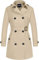 Wantdo Femme Trench-Coat à Double Boutonnage Ceinture Coupe-Vent à Bouton Veste Coupe Ajustée Manteaux Epaulettes d'Epaule Kaki M