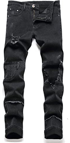 AITITIA Men's Ripped Regular Fit Jeans (32, 336 Black), Black