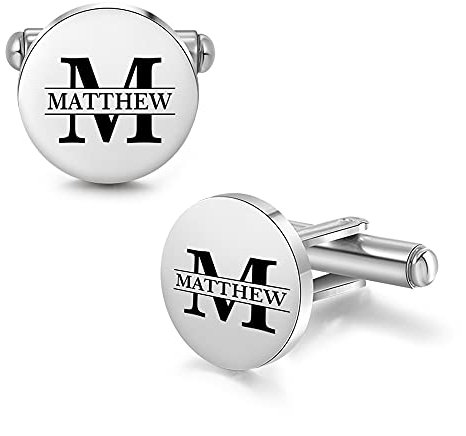 Albertband Personalisierte Manschettenknöpfe mit A-Z Alphabet Buchstaben Graviert 2 PCS Name Manschettenknöpfe für Männer Business Party Weihnachten Bräutigam Trauzeuge Geburtstag (#style 1)