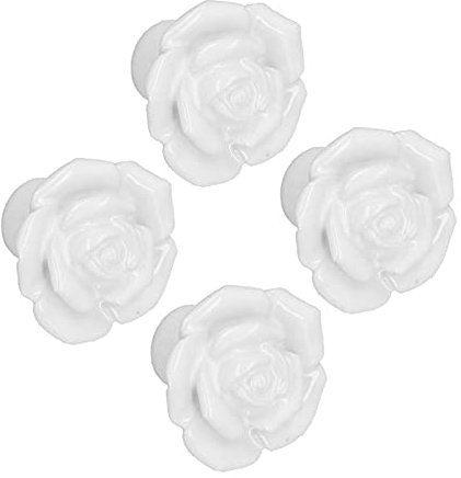 Jenngaoo 4 Ensembles Poignées en Forme de Rose, Tiroir de Commode en Céramique Moderne Tire Le Bouton de Porte à Un Trou pour La Maison Chambre Salon Cuisine(blanche)