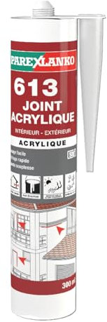 PAREXLANKO - Mastic acrylique pour joints de finition - 613 Joint acrylique Blanc - Joints de raccordement et rebouchage de fissures- Intérieur et extérieur - Séchage rapide - 300ml