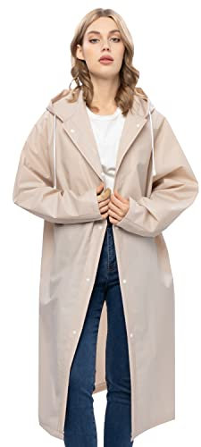 UNIQUEBELLA Regenmantel Eva Travel Transparent Regenponcho Regen Zubehör für Damen und Herren Regenbekleidung Regencape Regenjacke Wasserdicht für Wandern Radfahren Camping und Reisen (Khaki, L)
