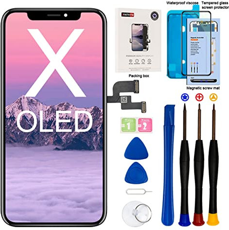 EFAITHFIX Ersatzdisplay für iPhone X OLED [kein LCD] 5,8 Zoll Display Digitizer 3D Touchscreen Rahmen Montage mit Reparaturwerkzeug-Kit Wasserdicht Kleber gehärtetes Glas für Modell A1865/A1901/A1902