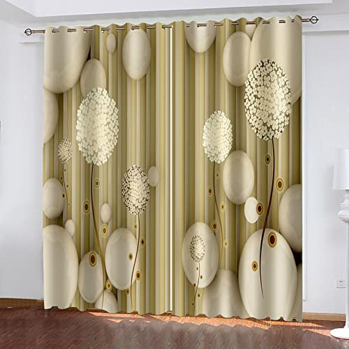 Aeici Rideaux de cuisine, rideaux occultants à œillets Hortensia pour chambre à coucher et salon Marron/vert 261,6 x 271,8 cm
